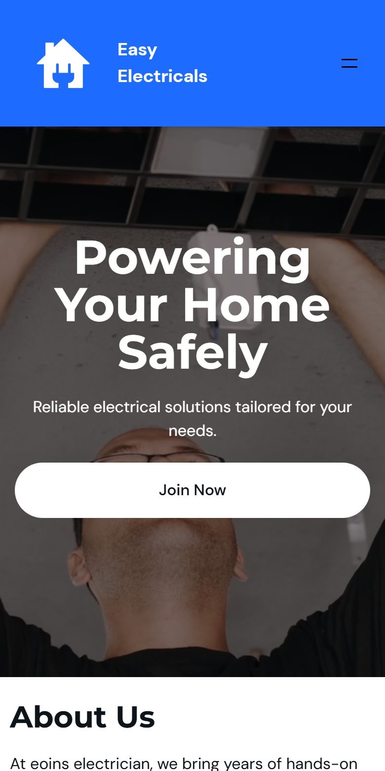 Easy Electricals — demo website by Boyne Digital, mobile view